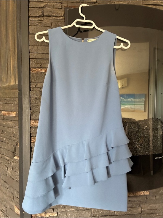 Alice + Olivia Dresses & Skirts - Alice + Olivia Dusty Blue Midi Dress with Asymmetric Ruffles